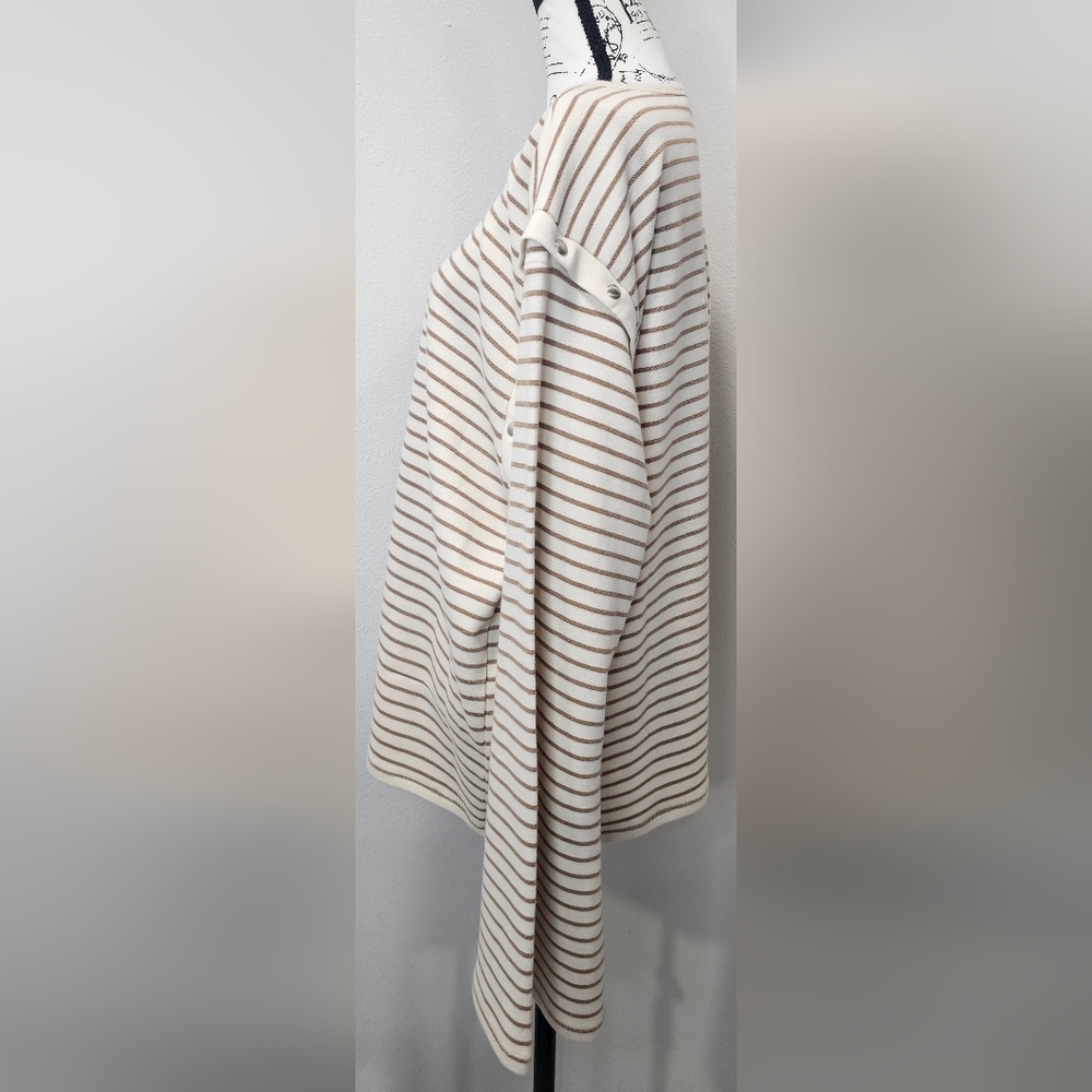 Maeve By Anthropologie Women's Slouchy Striped Long-Sleeve Tee Brown Size XL - Picture 5 of 13